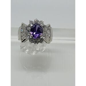 Estate Vintage Ring In Sterling Silver With Prong & Baguette Setting - Size 6.5